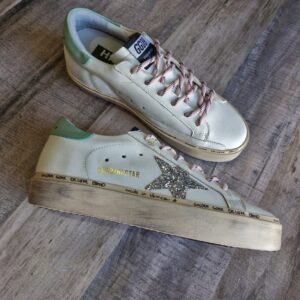Golden Goose blanca estrella glitter gris